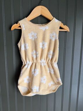 Rylee + Cru Daisy Terry Romper in Soft Yellow